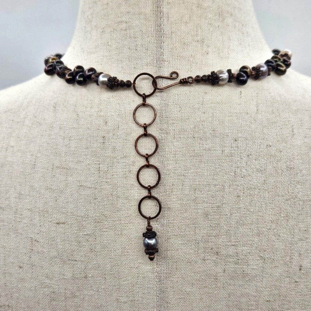 Multicolor Real Pearls and Copper Necklace