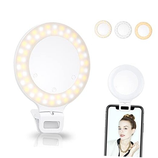 Selfie Ring Light, Clip on Ring Light Touch Control, Rechargeable 800mAh 60LED