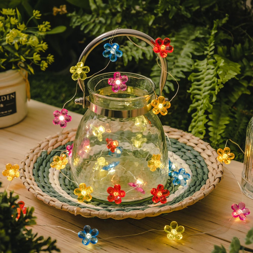 30-Count Solar Multicolor Flower Outdoor LED Fairy String Lights