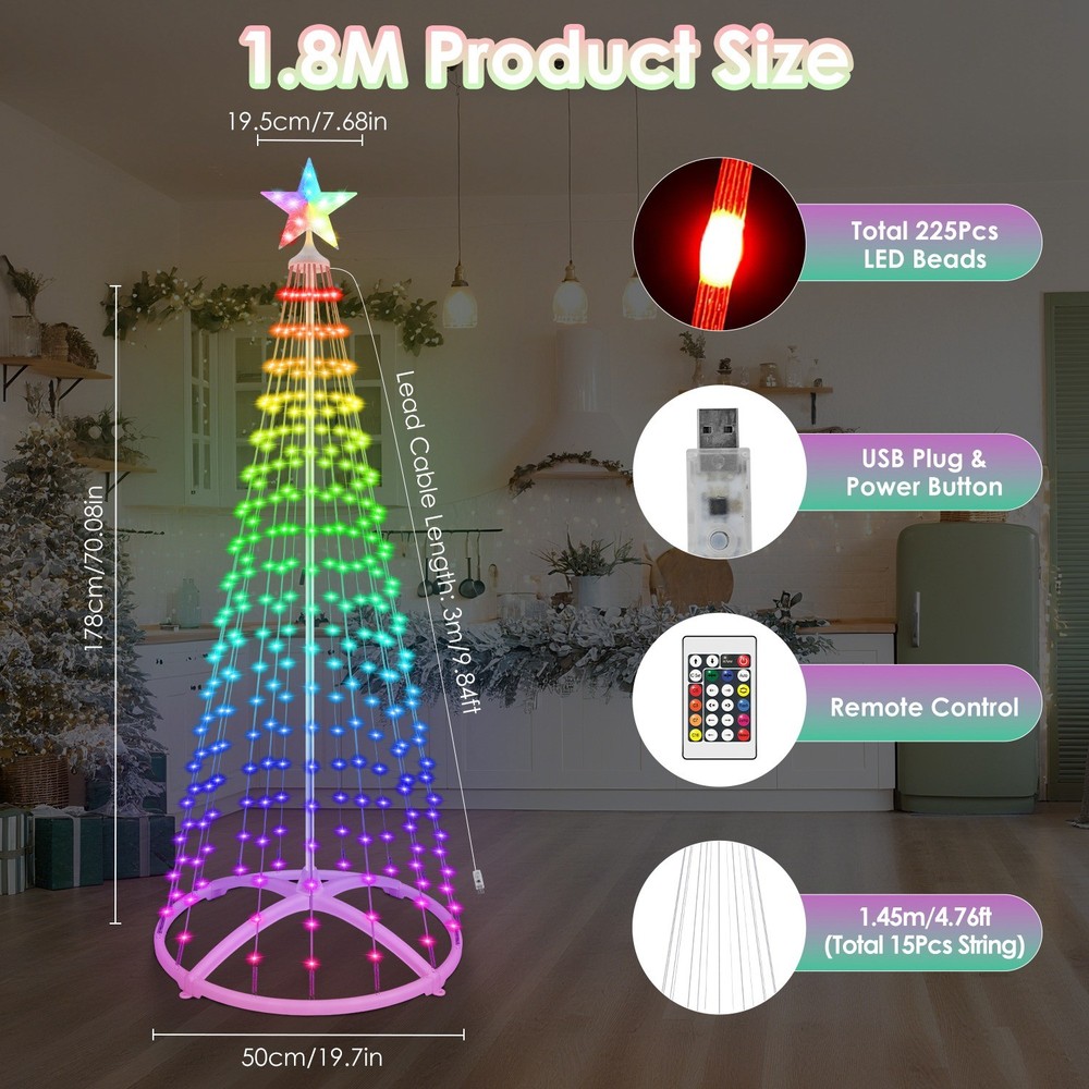 Christmas Cone Tree Lights with LED Lights & Topper Remote & APP Control