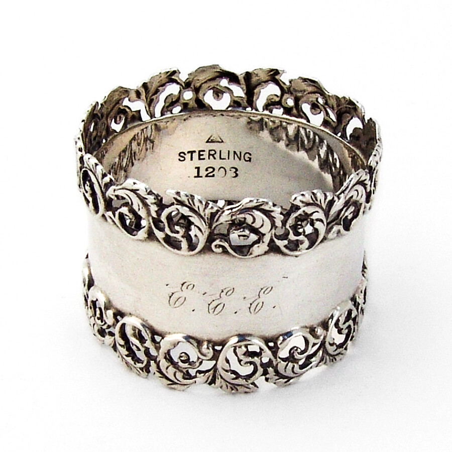 Foliate Scroll Openwork Border Napkin Ring Sterling Silver 1905