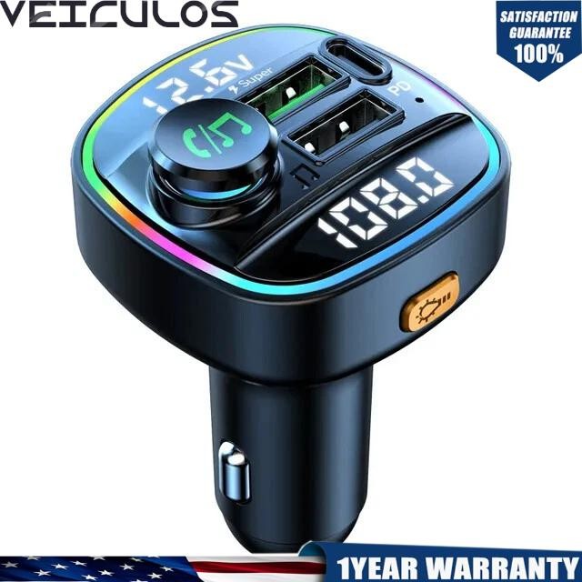 Bluetooth 5.0 Car Wireless FM Transmitter Adapter PD 2USB Charger AUX Hands LOT
