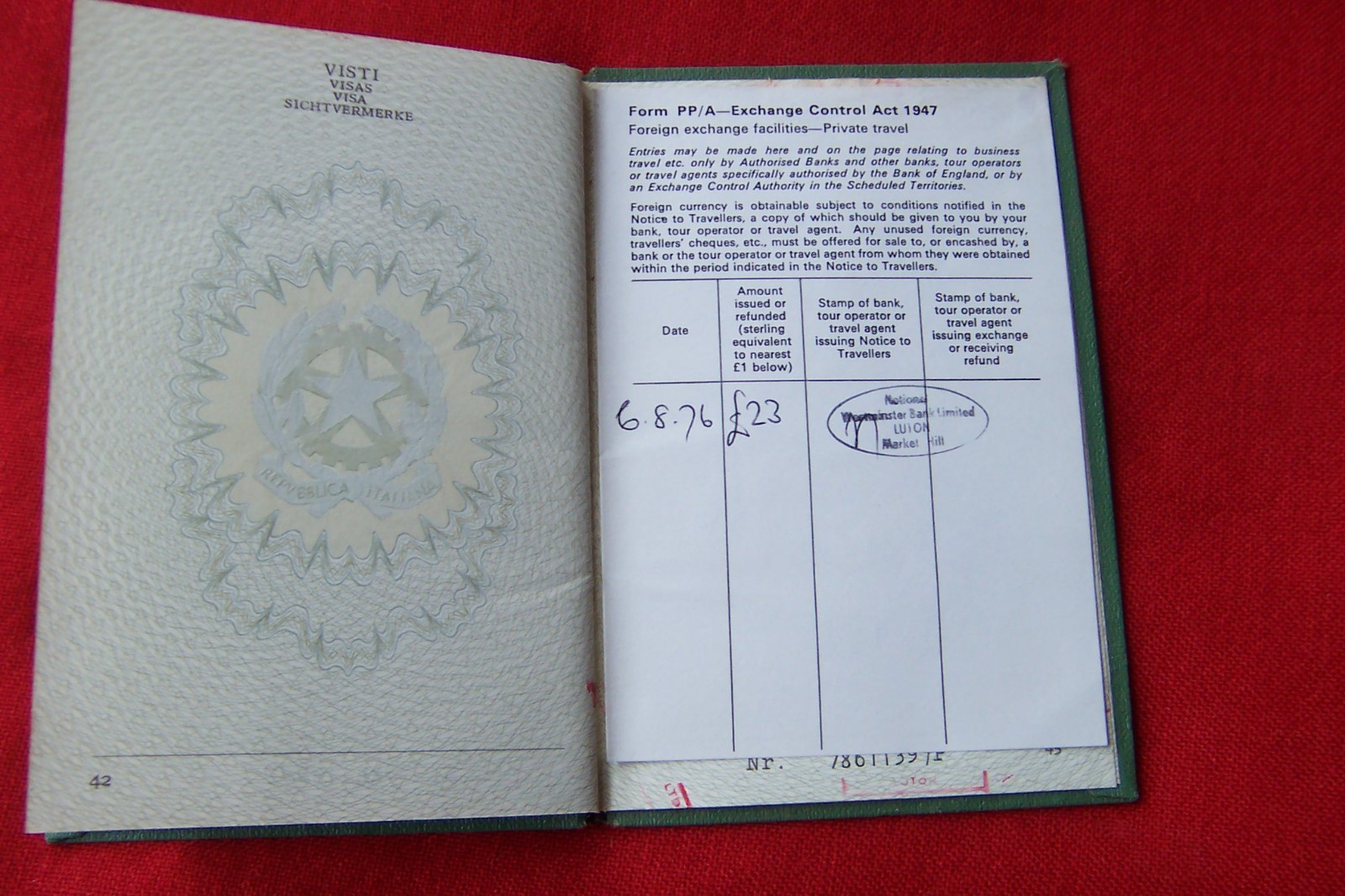 VINTAGE ITALIAN PASSPORT 1970'S CANCELLED EXPIRED WITH STAMPS CONSULATE BEDFORD