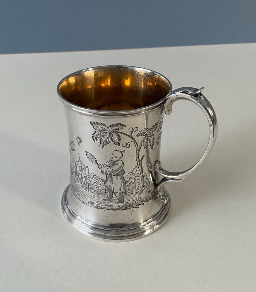 Antique Solid Silver 'Badminton' Gilded Mug Victorian