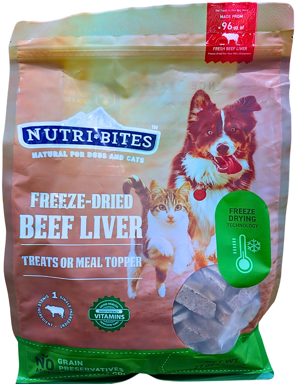 NutriBites Freeze Dried Beef Liver Dog and Cat Treat 27 Oz EXP 08/2027