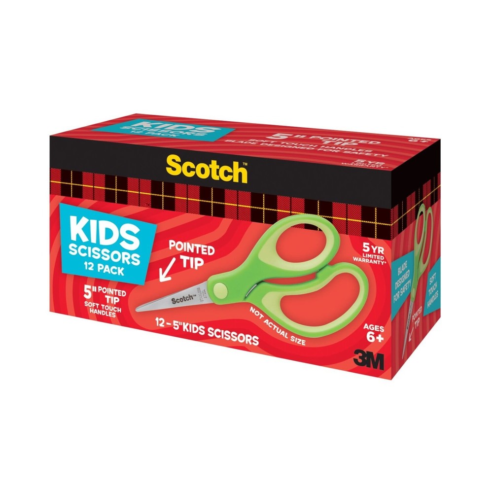 Soft Touch Kids Scissors 5" Pointed Tip Green 12 Count