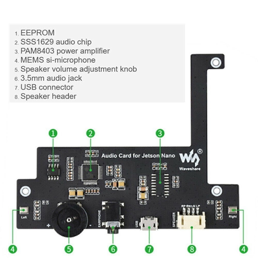 Waveshare Audio Codec Module for Jetson Nano USB Audio Codec Driver-Free Sou KI