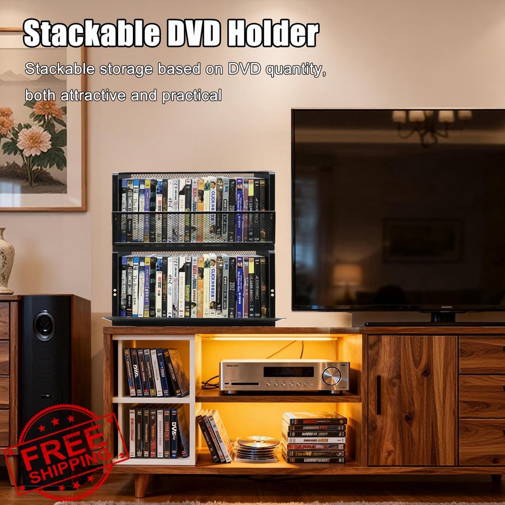 2PK DVD Storage Rack, 56 Disc Capacity, Black, Stackable Tower