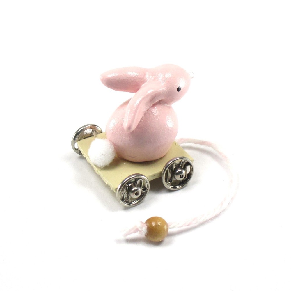 WMH Dollhouse Miniature Easter /Nursery Bunny Pull Toy - Pink