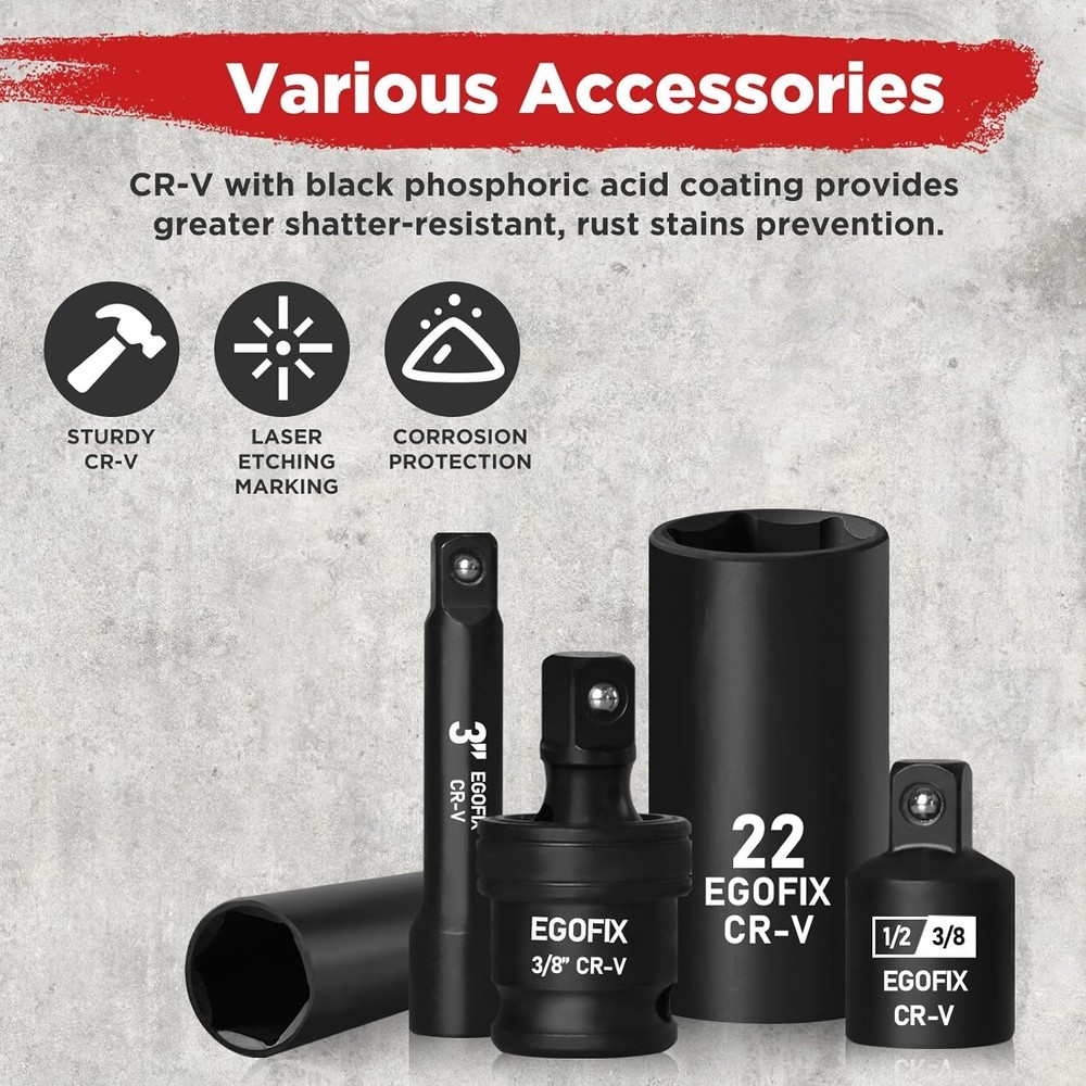 Complete 50-Piece Chrome Vanadium Socket Set with 6-Point Design & Accessories