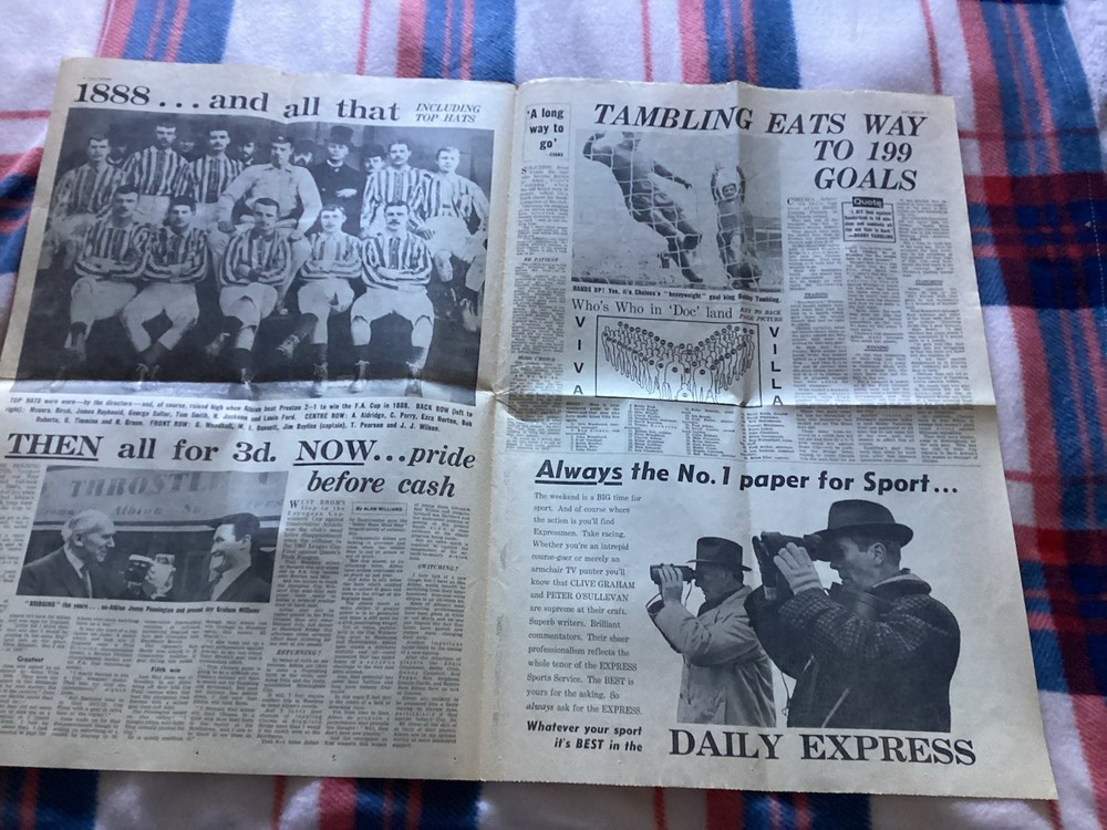 Aston Villa WBA 1969 Express Original Newspaper