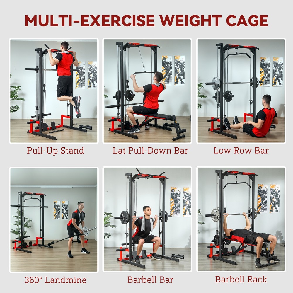 Smith Machine Power Squat Rack with Pull Up Barbell Bar Lat Pull Down System