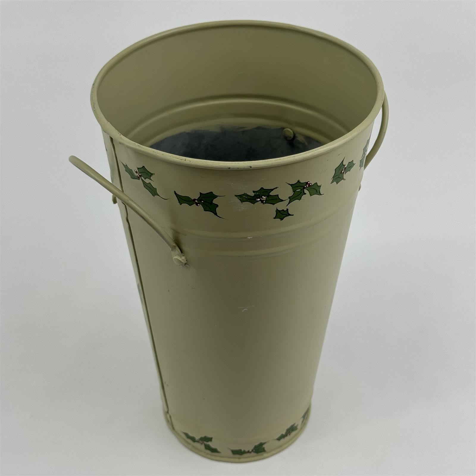 Galvanized Metal Christmas Umbrella Stand Freestanding Poinsettias And Holly