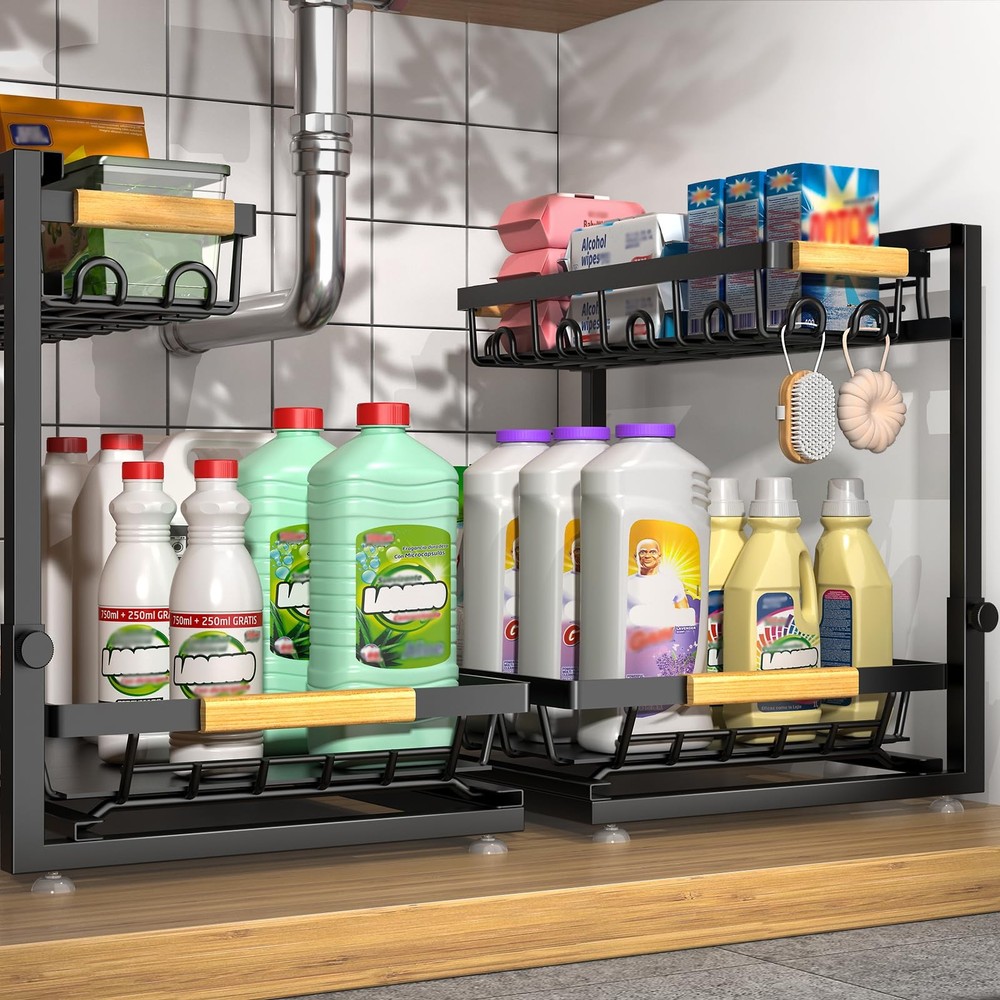 Kitchen Organization 2 Tier Under Sink Shelf Height Adjustable Storage