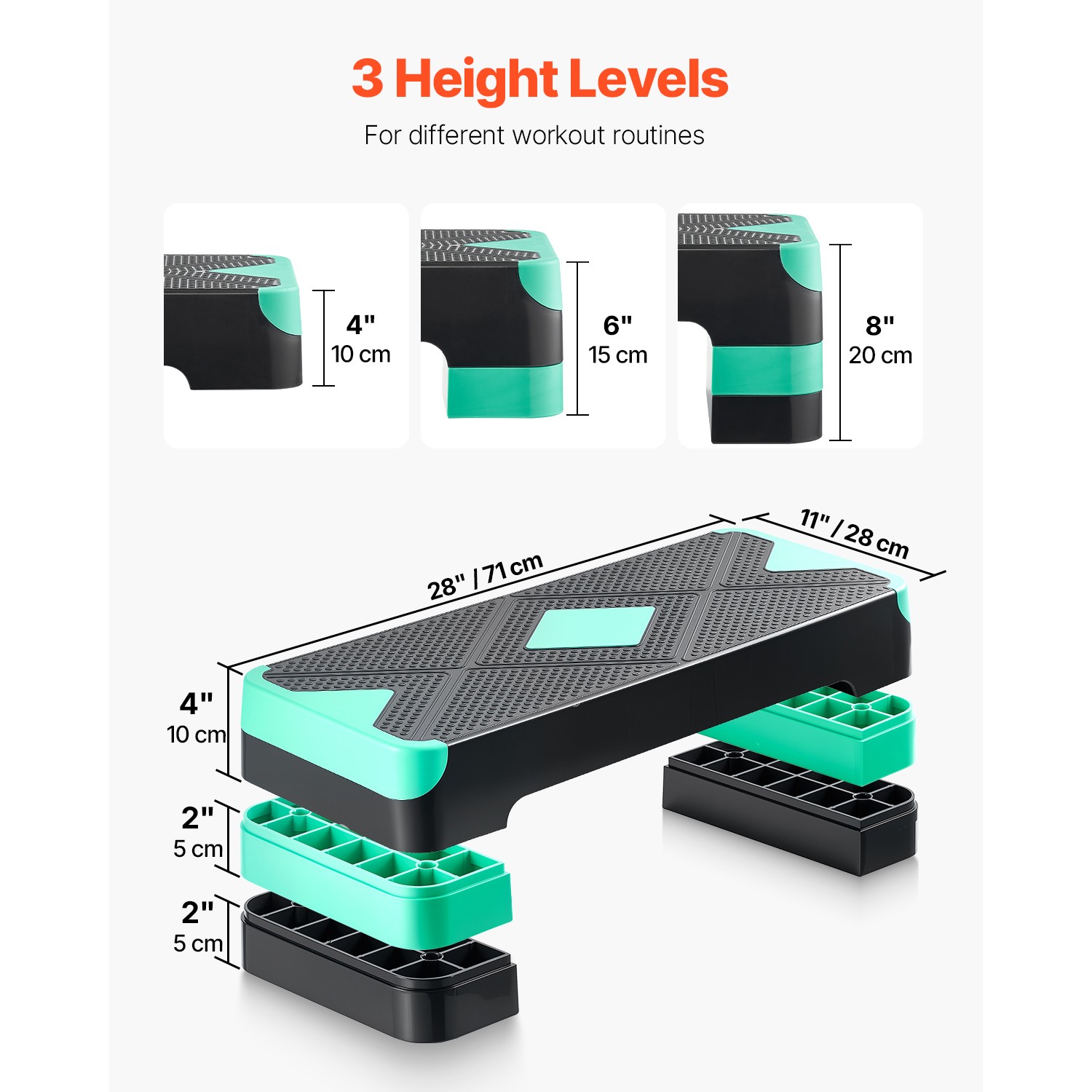 Aerobic Exercise Step Platform Height Adjustable Workout Stepper 4 Riser Green