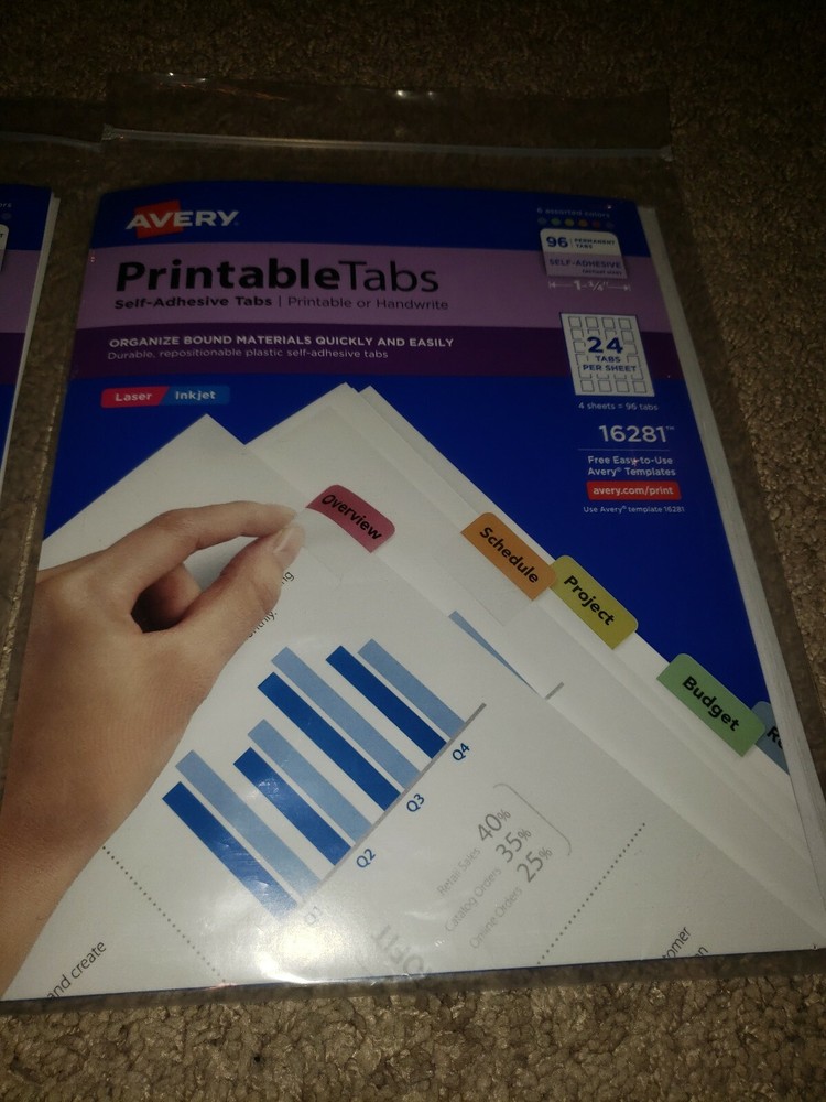 Avery Printable Plastic Tabs Self Adhesive 1/5-Cut Tabs Assorted Missing 9 Tabs