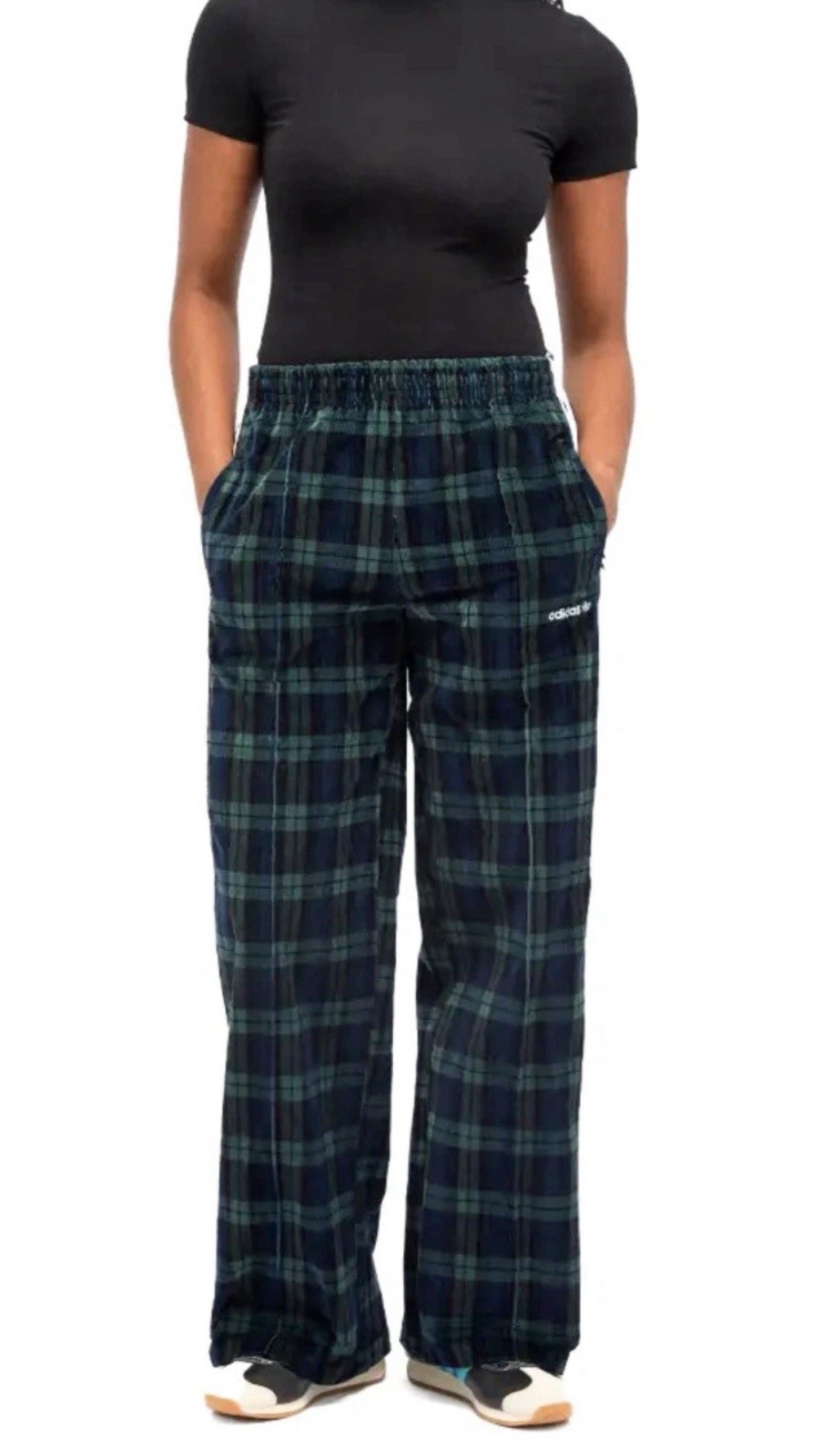 Adidas Originals Tartan Black Watch Plaid Corduroy Wide Leg Track Pant IX7415 M