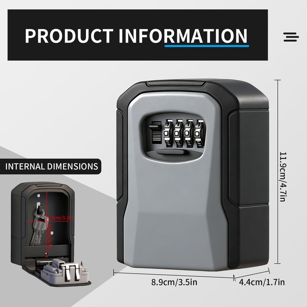 Lock Box, Key Lock Box Resettable Combination Lockbox Wall Mount Waterproof S...