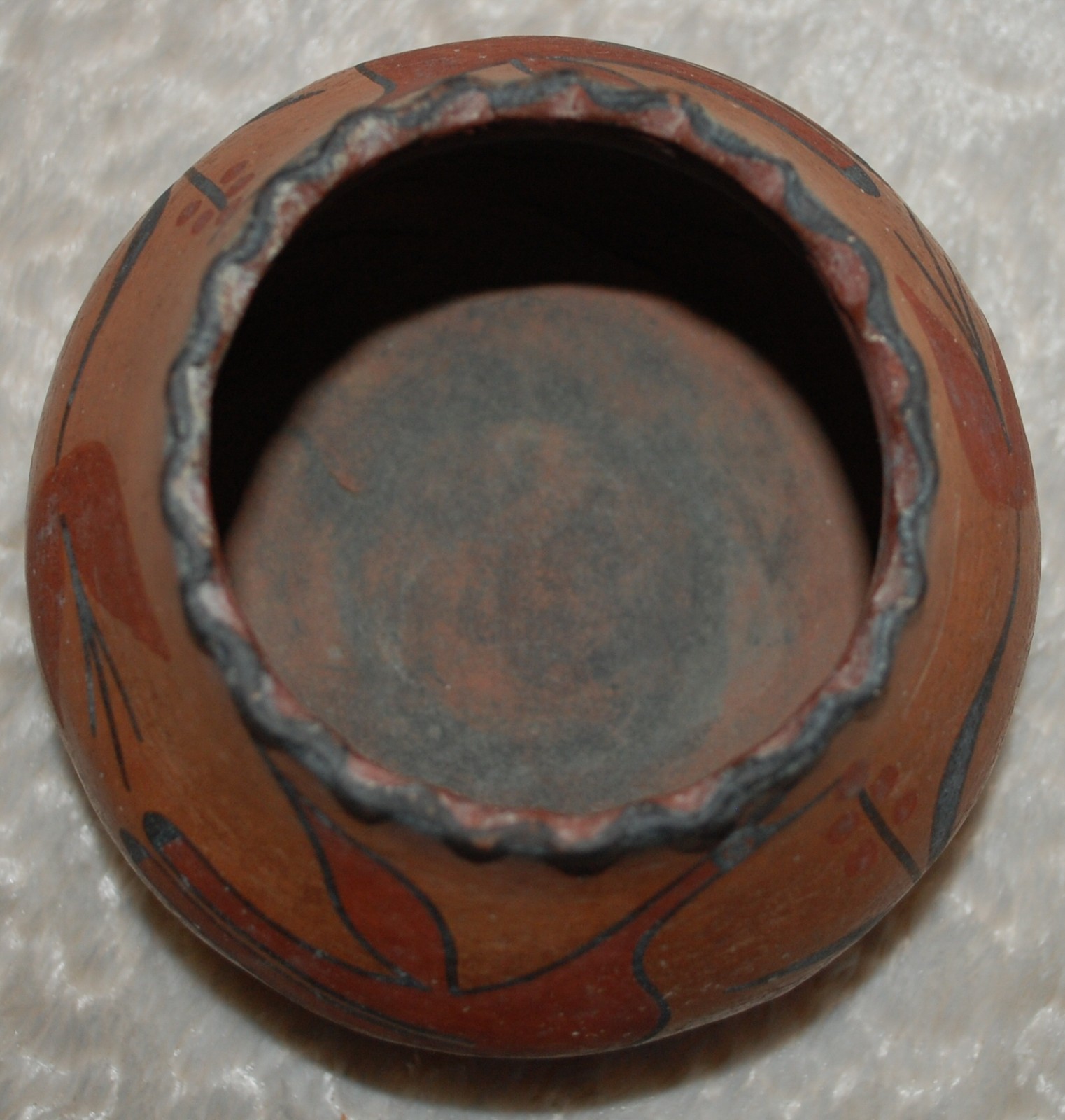 Early 1900-1920 Zia Pottery Jar with Bird and Flower figures- 6" diameter -Solid