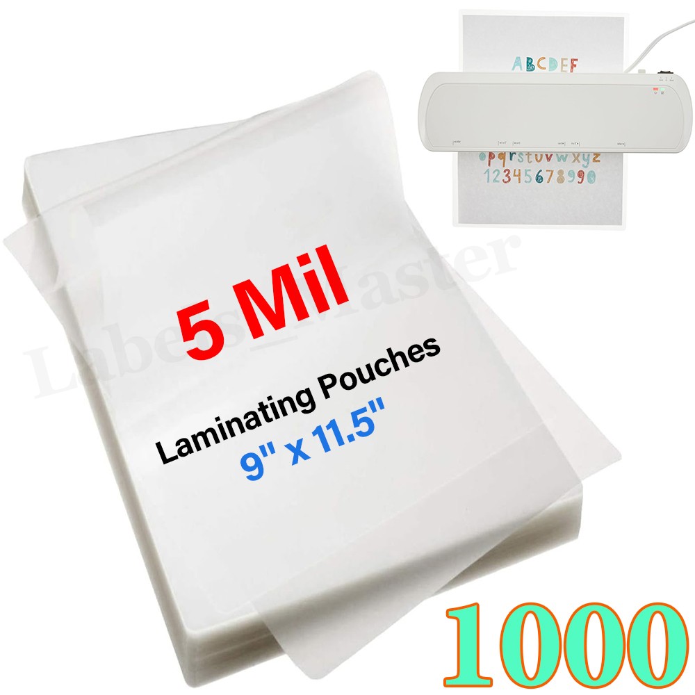 1000 Sheets 5 Mil Clear Thermal Laminating Pouches Letter 9"x11.5" for Laminator