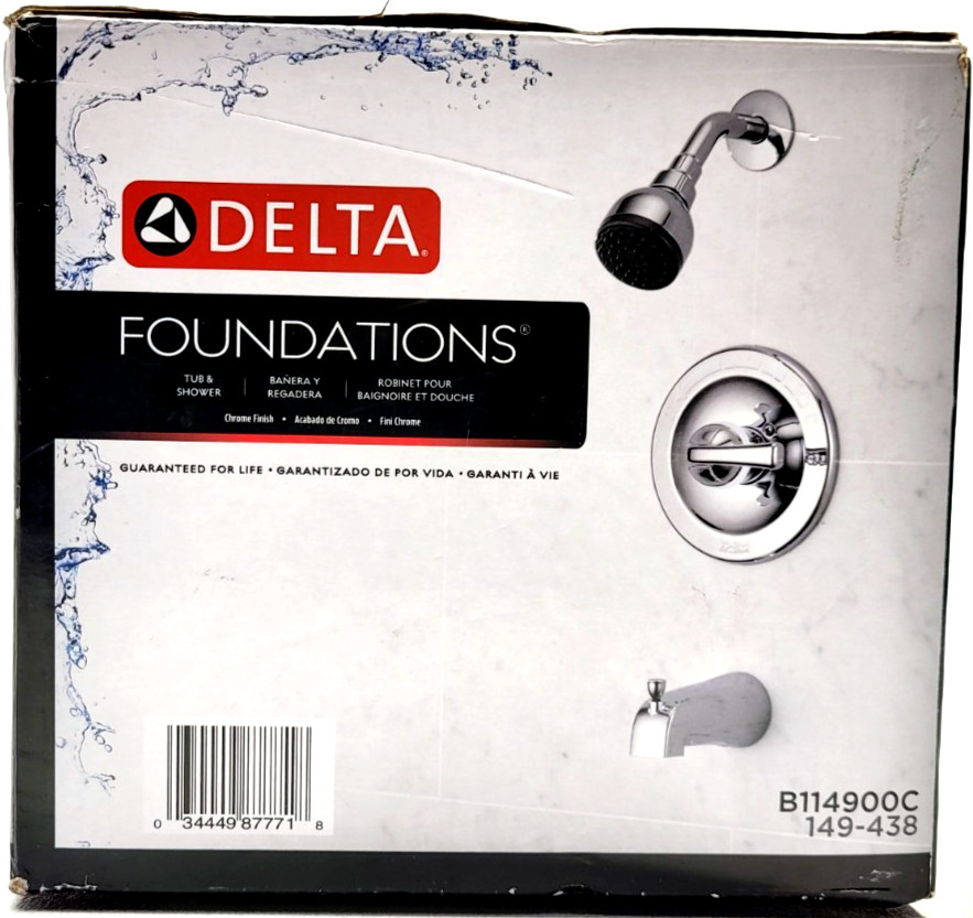 Delta B114900C Foundations Single-Handle 1-Spray Tub and Shower Faucet, Chrome