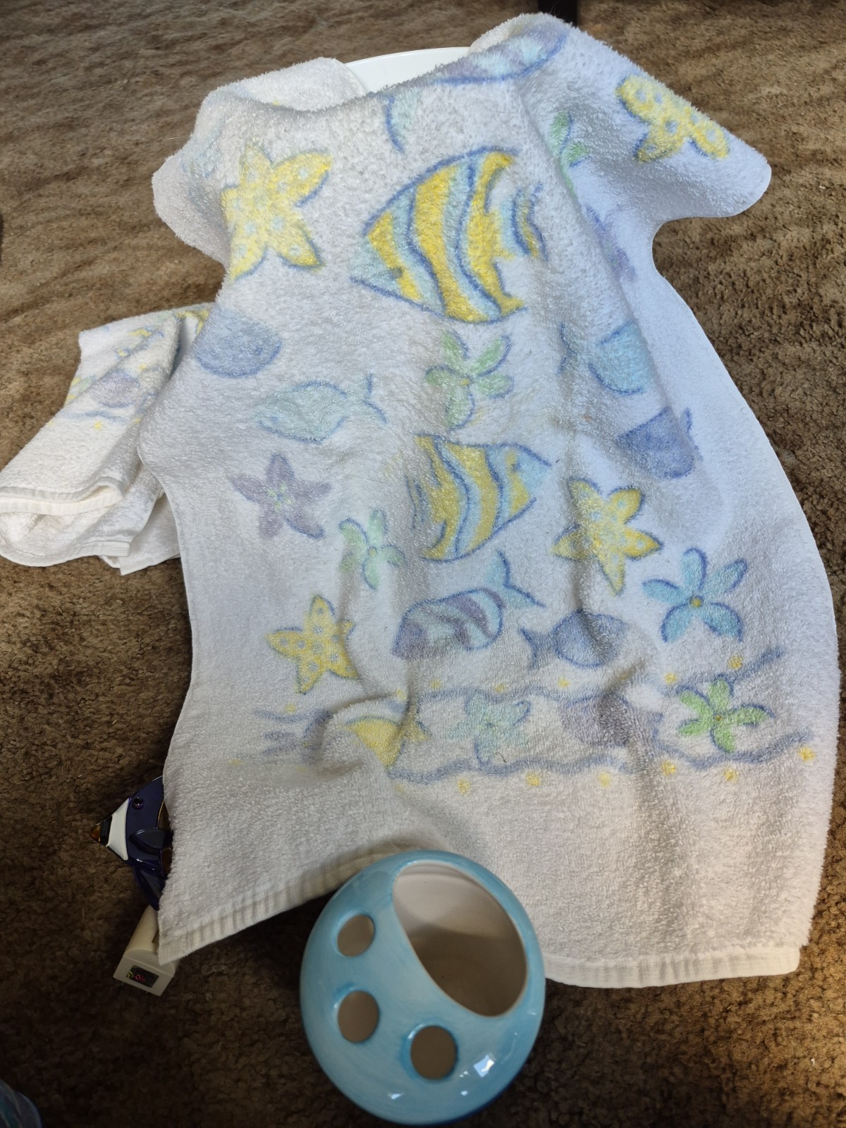 Fish Theme 7pc Bath Bathroom Set Ceramic Soap Dish ToothBrush Hold Cup Trash Can