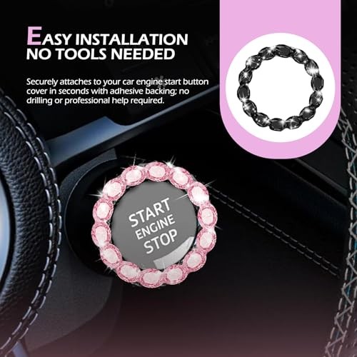 Car Bling Push Start Button Cover, Crystal Rhinestone Engine Start Stop Ring