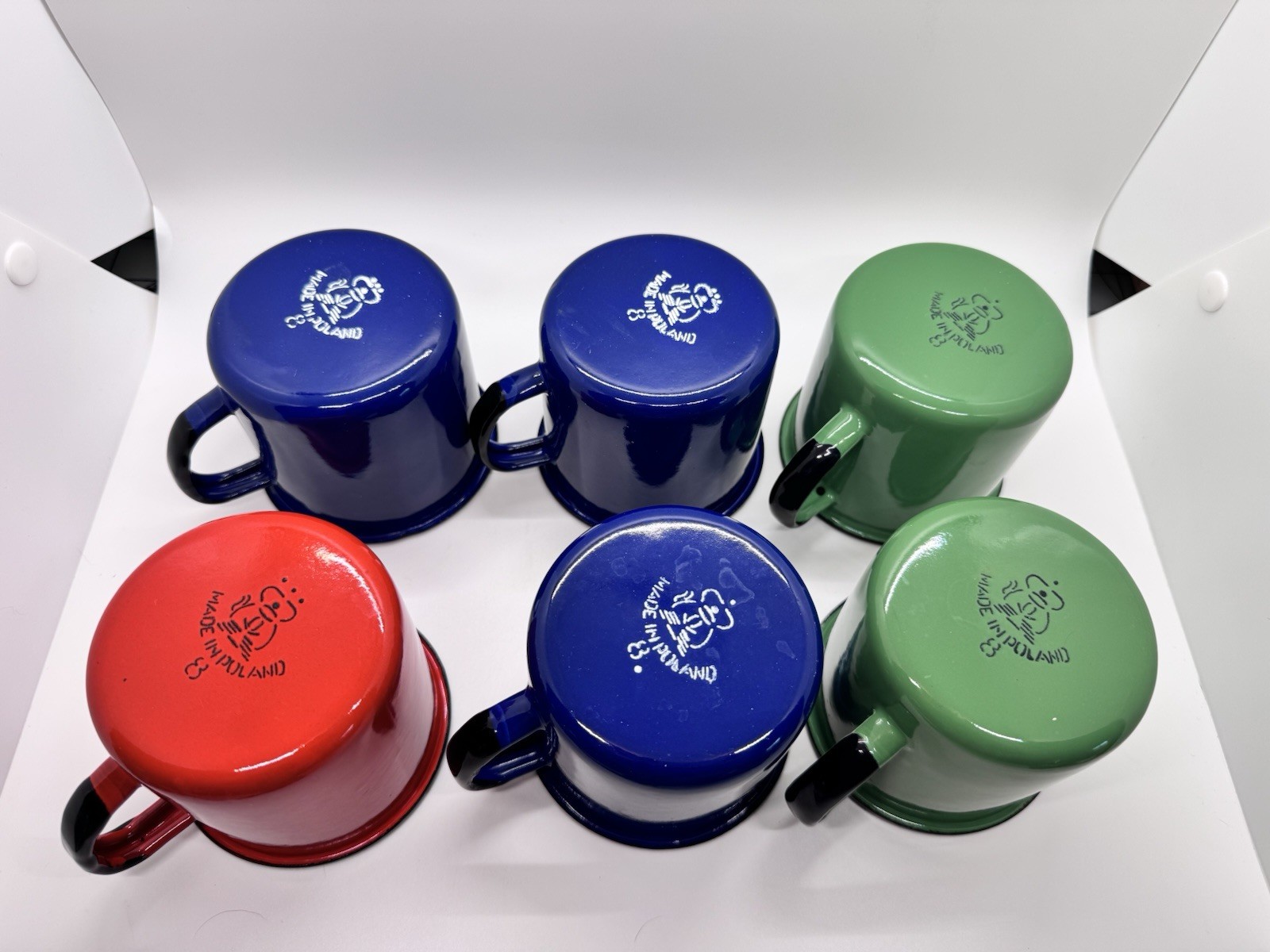 Vintage Red Blue Green Enamel Mug - Made in Poland - Size 8 - MCM