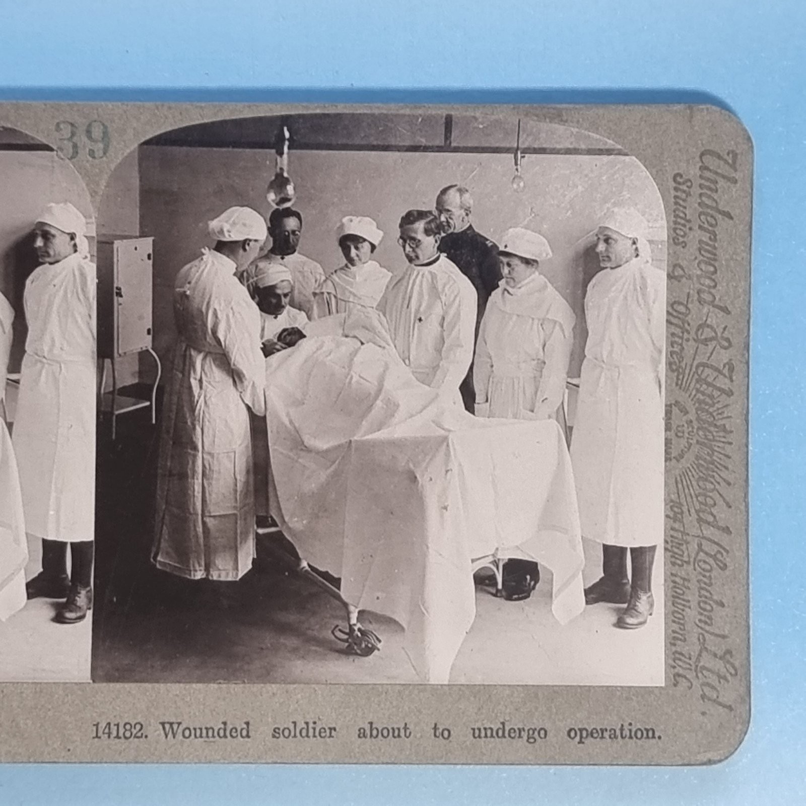 WW1 Stereoview Card 3D RP C1916 Red Cross Operating Theatre Injured Veteran