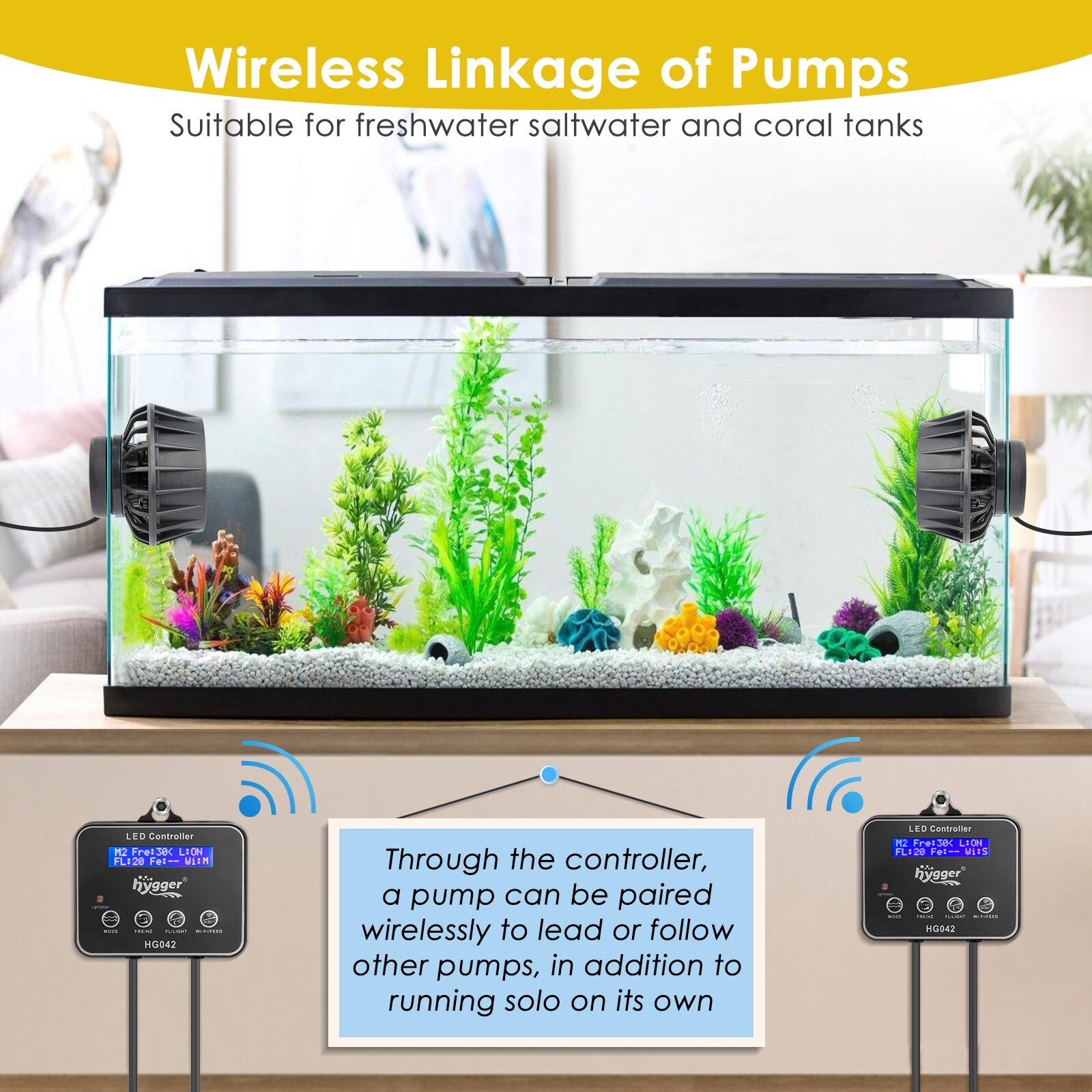 hygger Wave Maker Aquarium w/ Controller Strong Magnetic Powerhead Up to 200 Gal