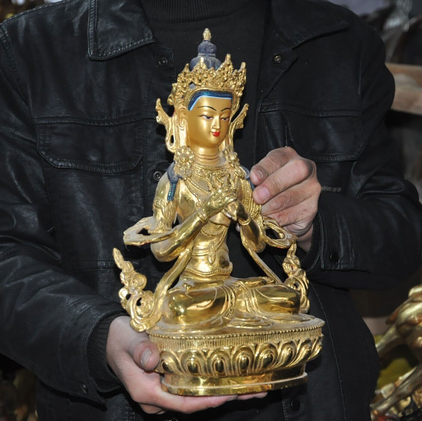 13.2" Tibetan ancient temple bronze Gilt Vajrasattva Tara Kwan-Yin Buddha statue