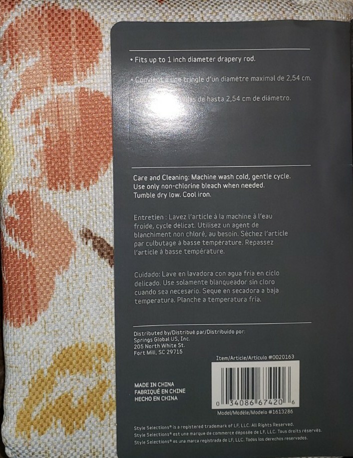 HOME Style Selections back tab Single panel #0020163 54x84" New