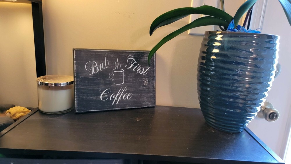 But First Coffee | Hand Painted Black Square Rustic Sign