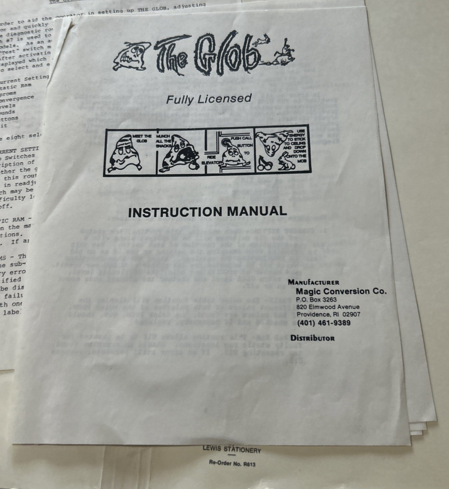 original Factory The Glob Magic Conversion arcade video game owners manual
