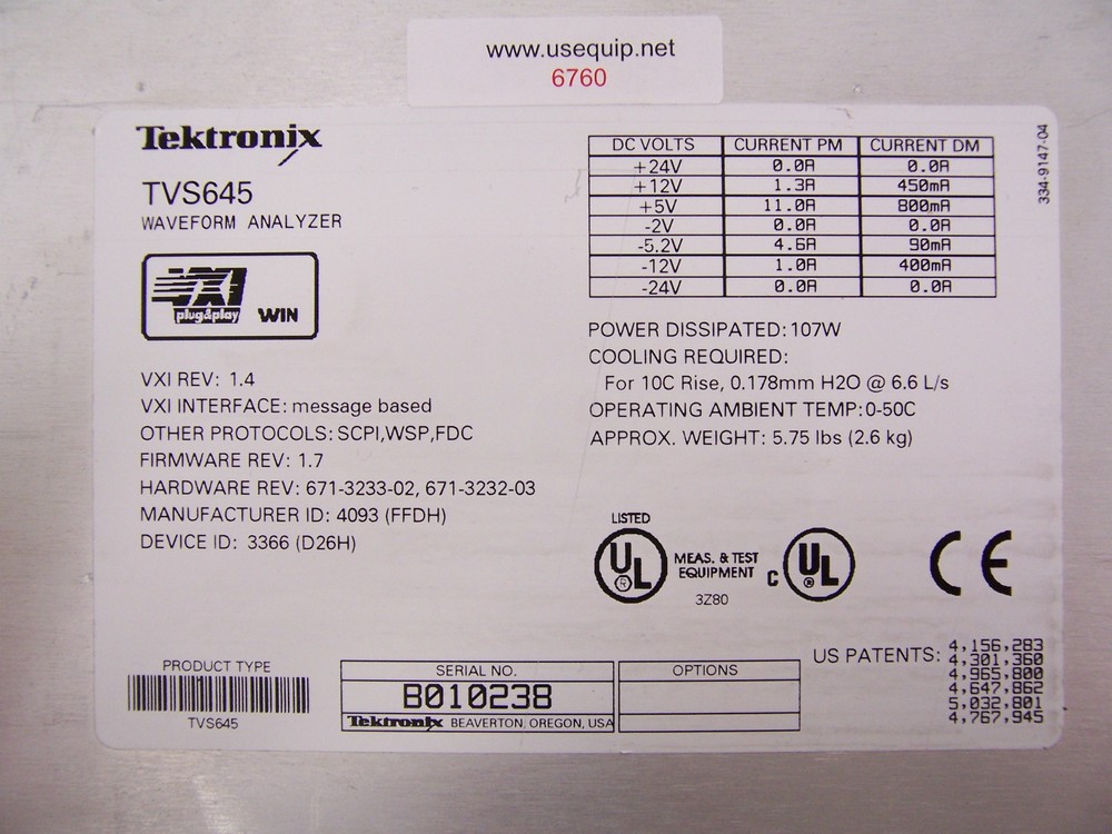 6760 TEKTRONIX TVS645 WAVEFORME ANALYZER