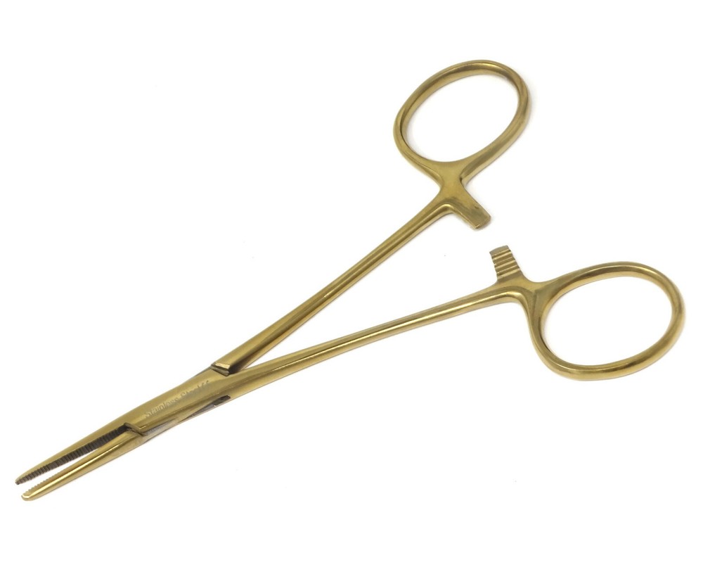 2 Pcs Body Piercing Forceps Locking Hemostats 5" Straight Jaws Gold Micro Tool