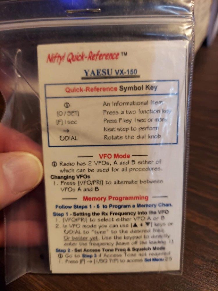 Nifty! Quick-Reference   Yaesu VX-150         ~~~NEW!!~~