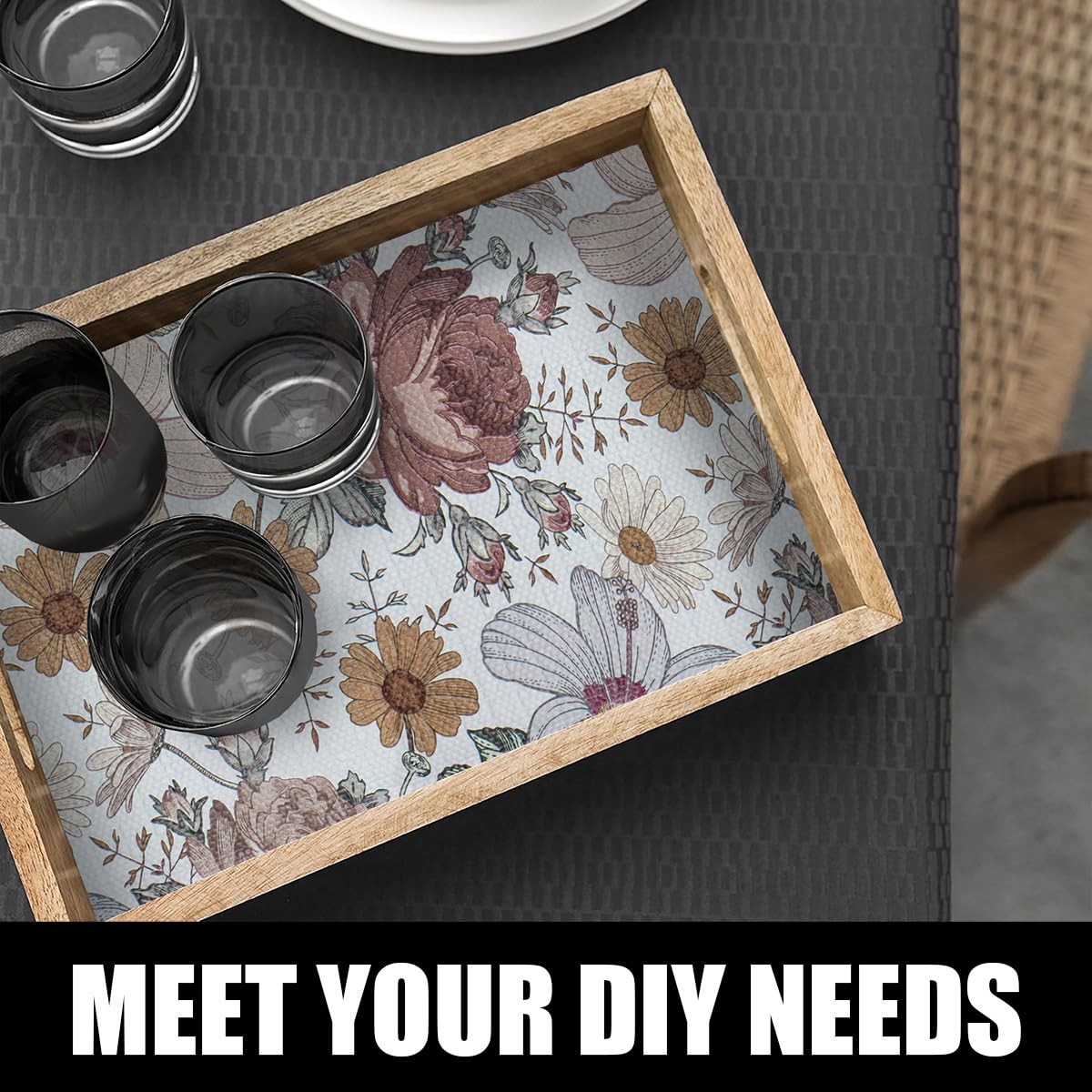 Floral Drawer Shelf Liners, Non Adhesive and Strong Non-Slip Cabinet Drawer S...