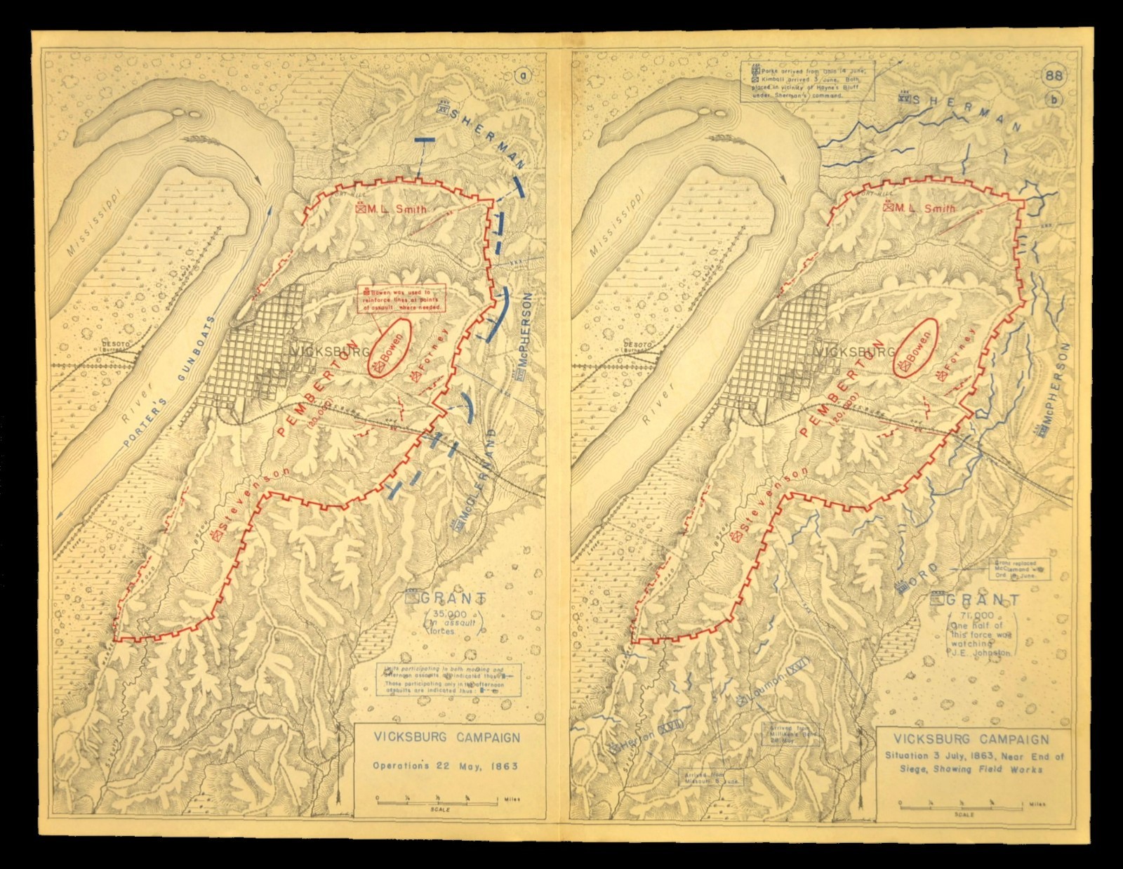 Vintage Siege of Vicksburg Map Mississippi Ulysses S Grant John Pemberton