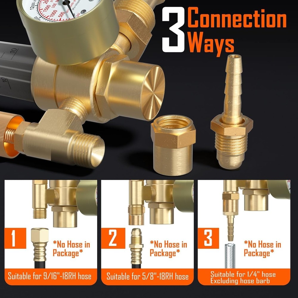 Precision Argon/CO2 Welding Regulator with Adjustable Flow & Pressure Gauge