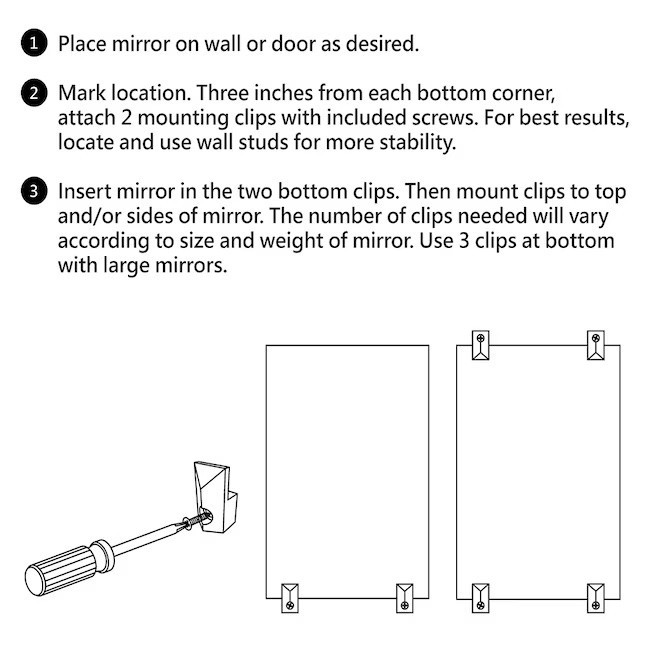 Mirror Mounting Clips 6 -Pack Plastic 1/8-in Clips