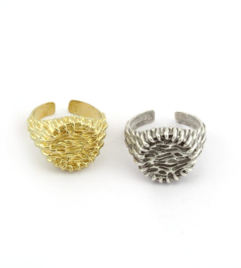 Organic Fire Wave Adjustable Ring Raw Brass, Antique silver plated 8US size 5657