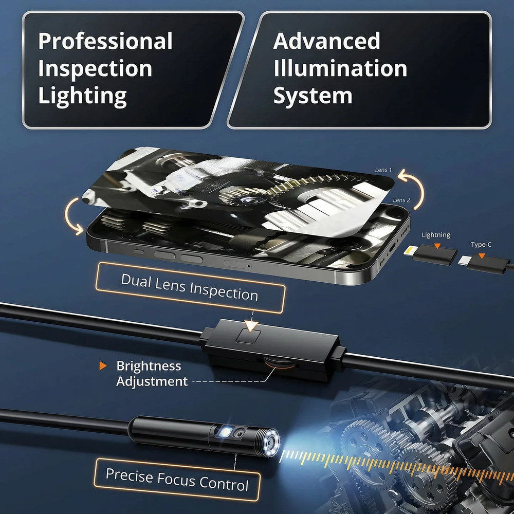 1920P Endoscope Camera 8mm for iPhone Android Type-C Borescope LED IP67