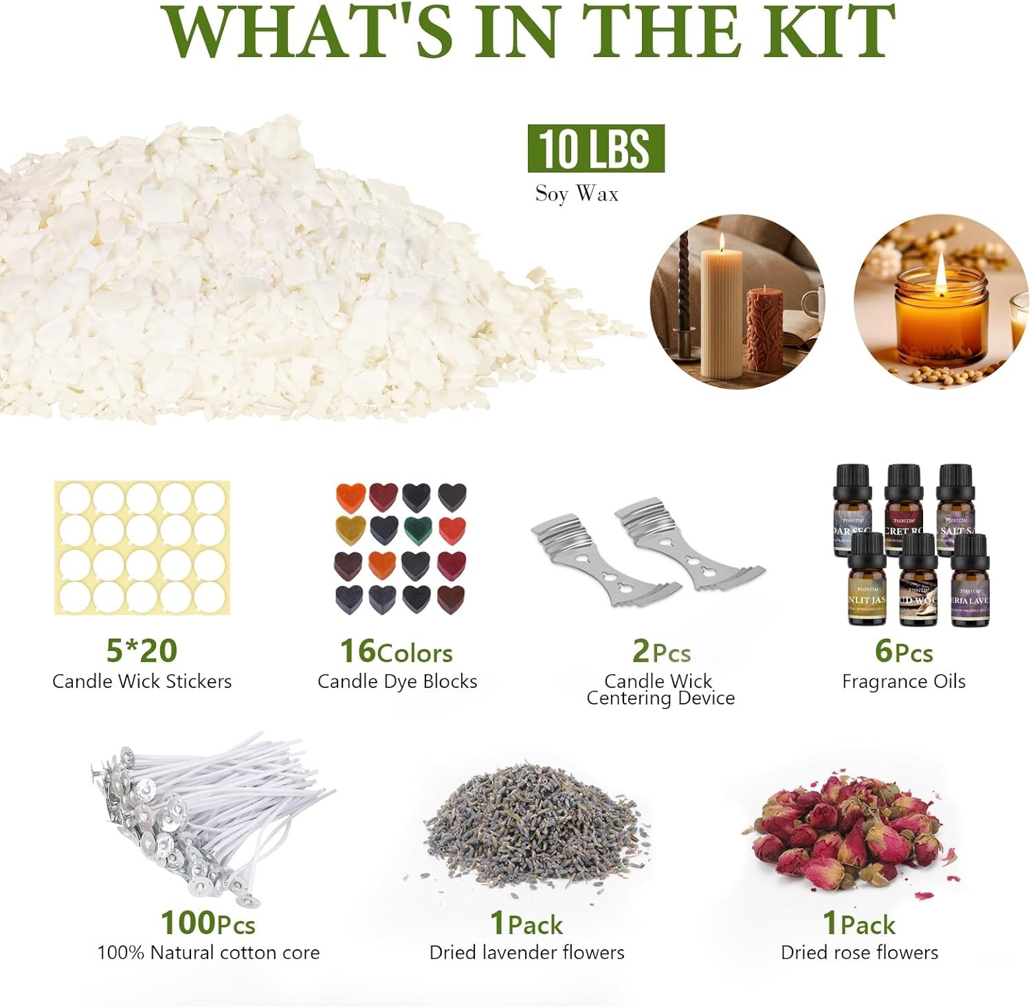 Wax Kit for Candle Making 10 lbs Bag, Premium Natural Soy Wax Flakes,