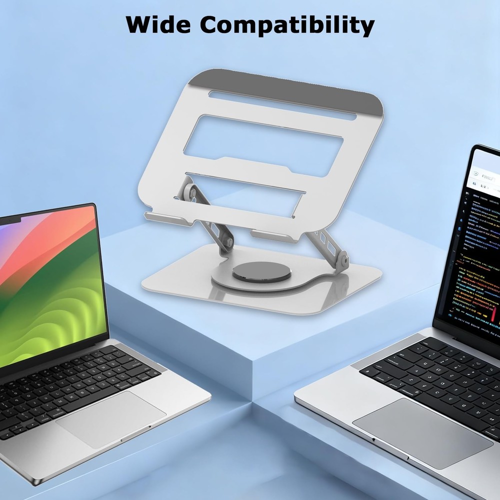 Silver Adjustable Laptop Stand 360 Rotating Computer Riser Fits 18 Inch PC