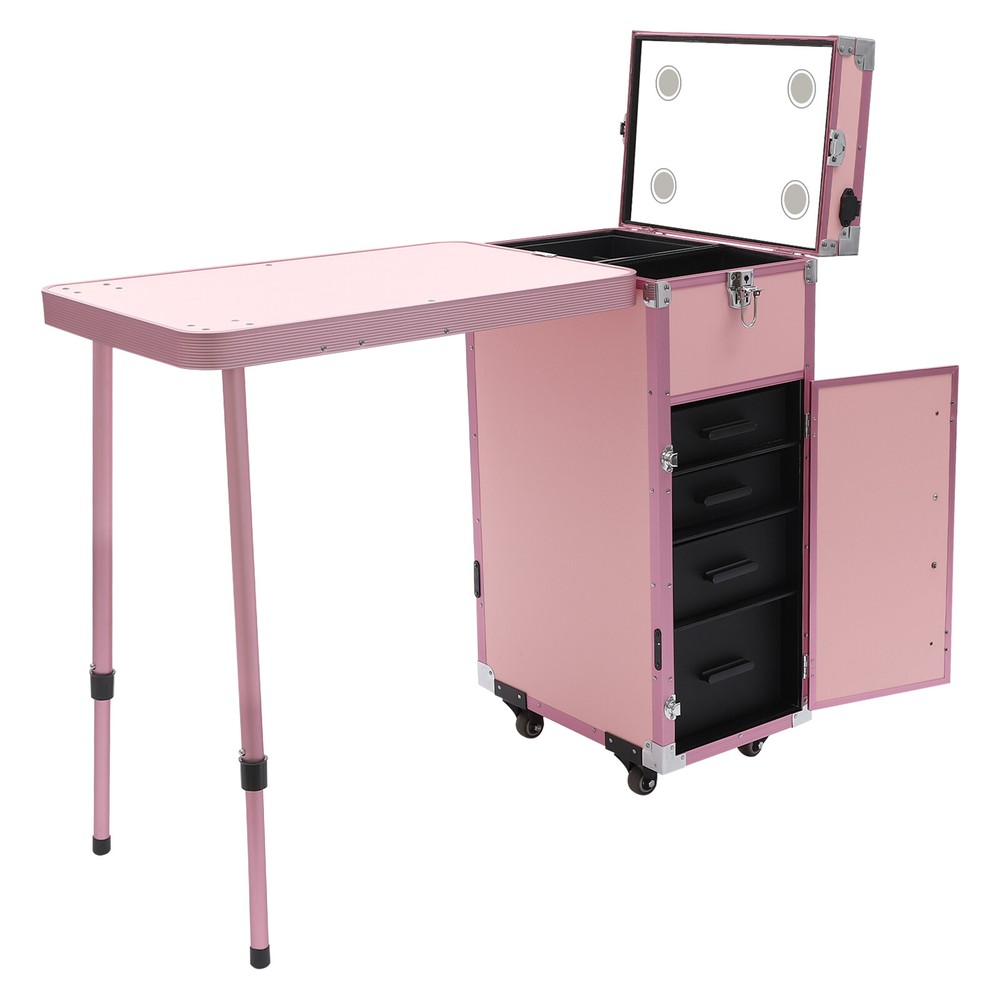 Nail Desk Mobile Station Rolling Makeup Train Case Manicure Table