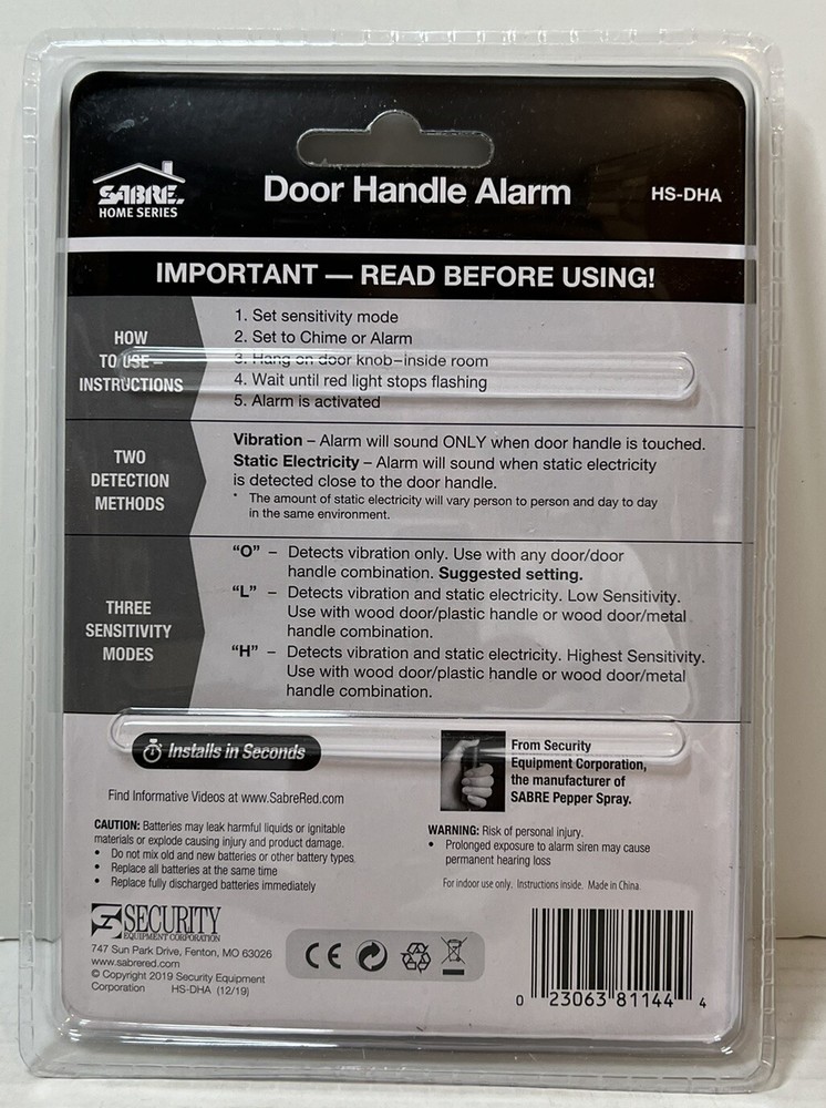 Sabre HS-DHA Door Handle Security Alarm - White