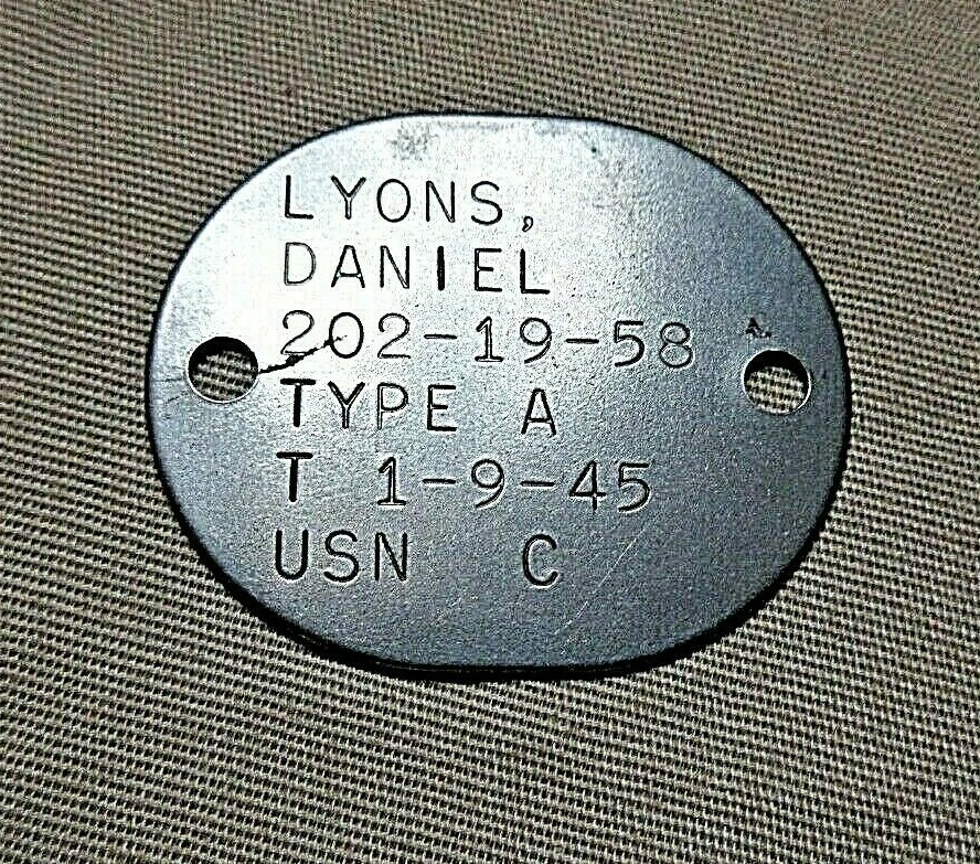 USN Dog Tag (1) WWII for Daniel Lyons 1945
