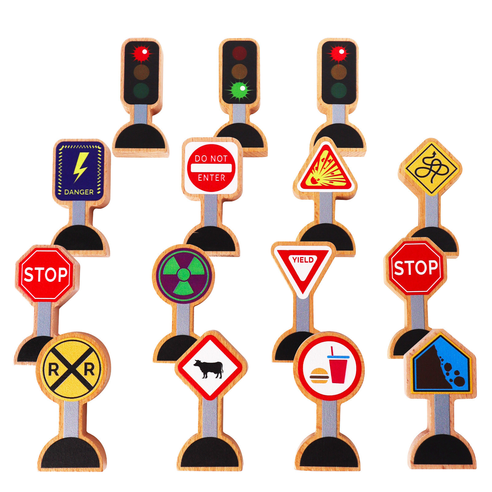 15 Pieces - Wooden Traffic Signs For Kids - Zany Trains  Street Signs For Trains