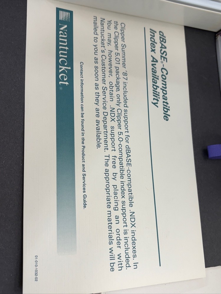 Nantucket Clipper v5.01 Application Development System IBM PS/2 PC XT AC 5.25